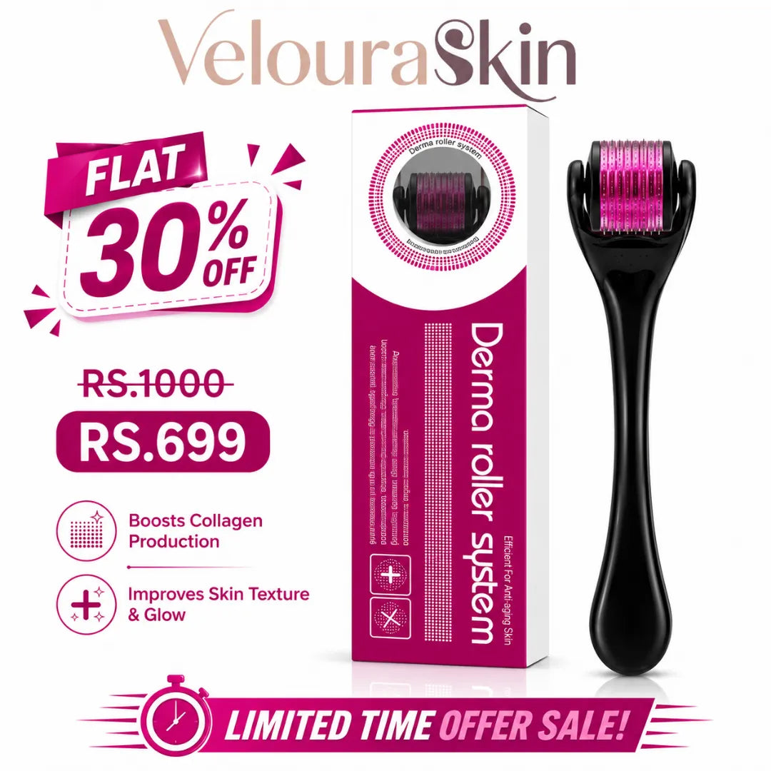 VelouraSkin Derma Roller for Hair and Beard Growth 540 micro needle roller with product packaging
