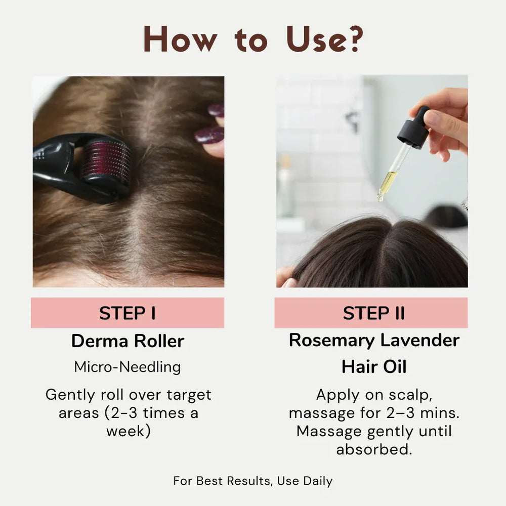 How to use VelouraSkin derma roller for hair and beard growth with hair oil application steps