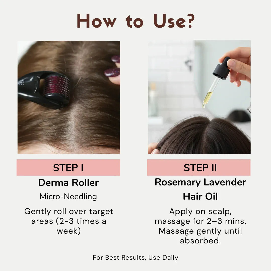How to use VelouraSkin derma roller for hair and beard growth with hair oil application steps