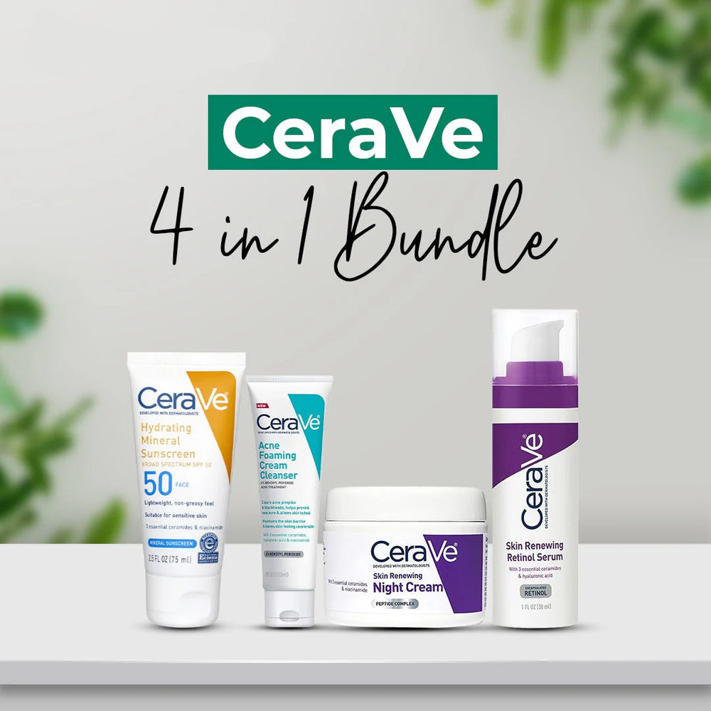CeraVe 4 in 1 skincare kit with acne cleanser sunscreen retinol serum and night cream