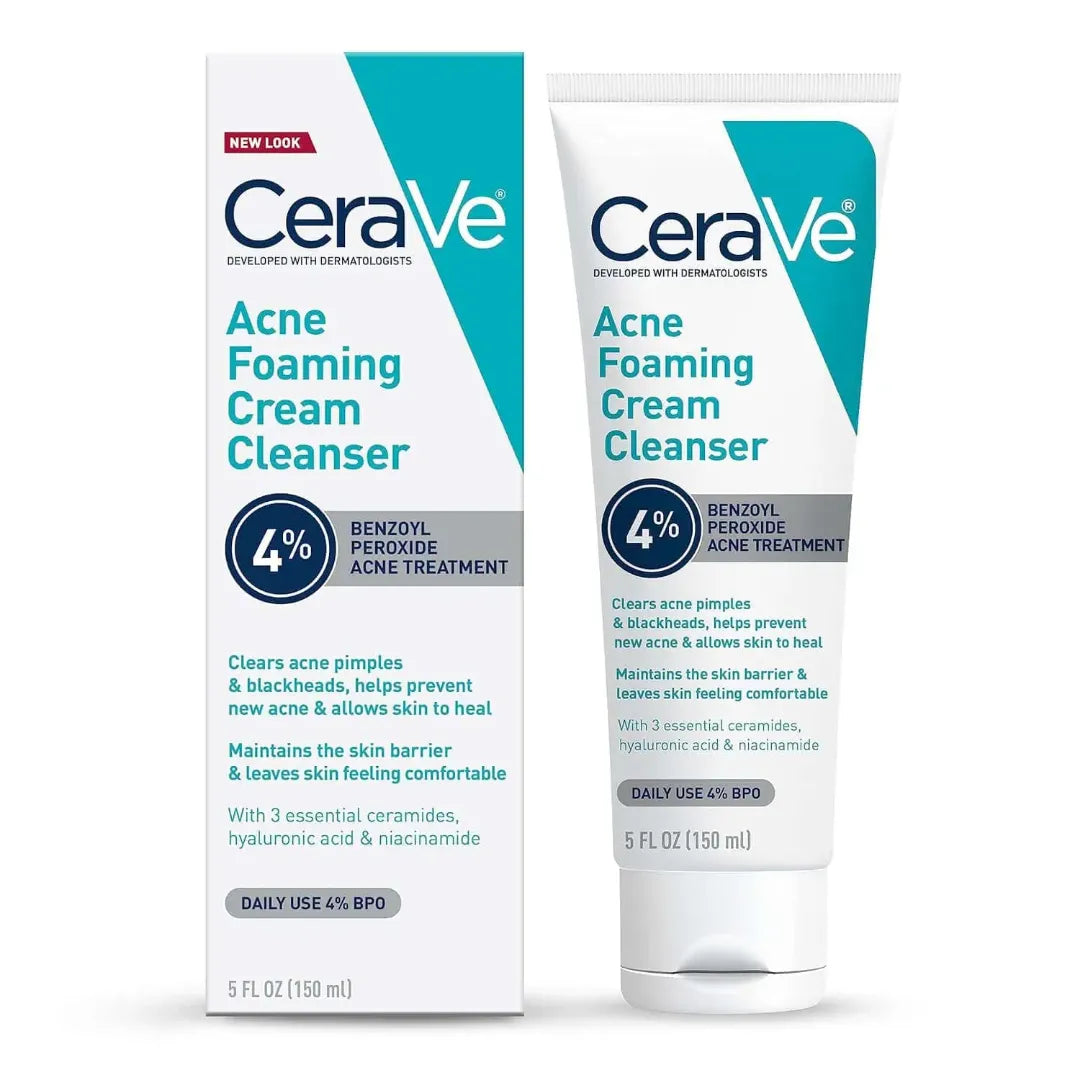 CeraVe Acne Foaming Cream Cleanser 4% Benzoyl Peroxide acne face wash 150ml for pimples and blackheads