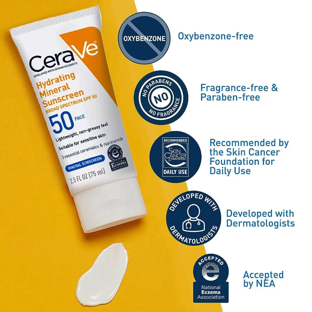 CeraVe Hydrating Mineral Sunscreen SPF 50 Face Cream