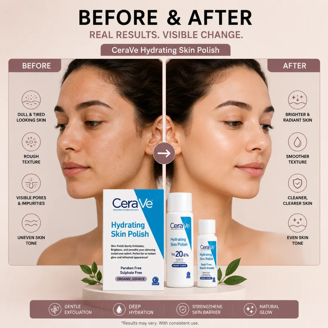 CeraVe Hydrating Skin Polish before and after results for smoother brighter glowing skin