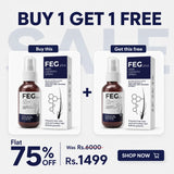 FEG Plus Hair Growth Spray Buy 1 Get 1 FREE offer with two 50ml bottles and retail packaging