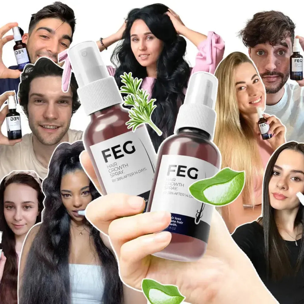 FEG Plus Hair Growth Spray customer testimonials and daily hair care results for men and women