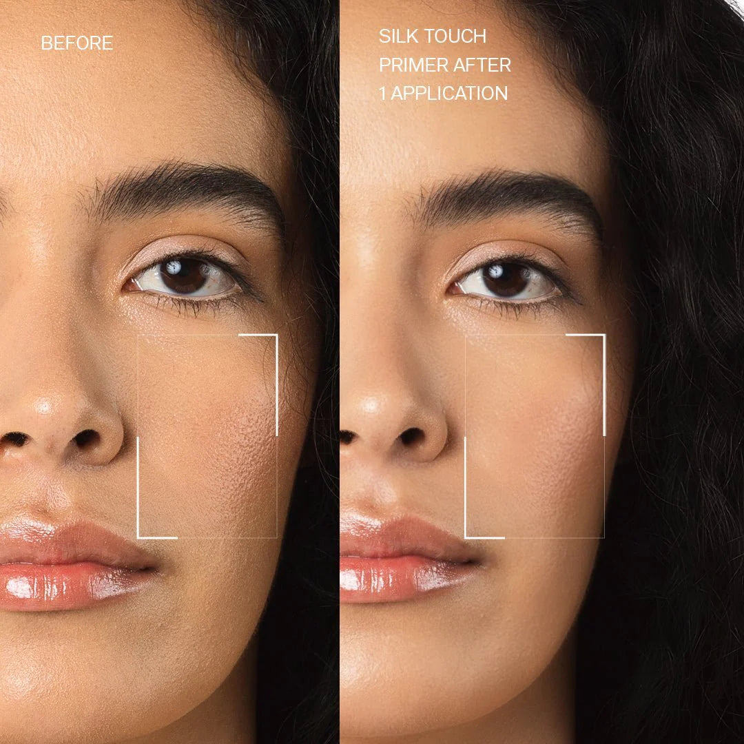 FLiCKA Silk Touch primer before and after skin smoothing pore blurring results image