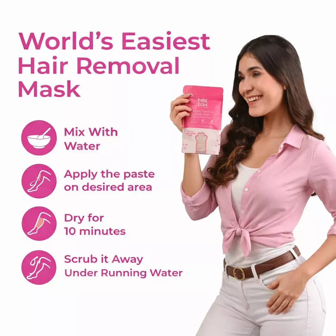 MeeOow Club 10-Minute Pain-Free Hair Removal Powder Wax Mask for Women - PACK OF 2