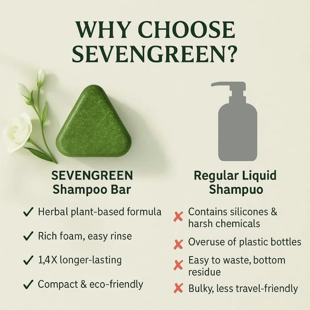 Nature Seven Green Shampoo Bar benefits comparison vs regular liquid shampoo for healthy hair care