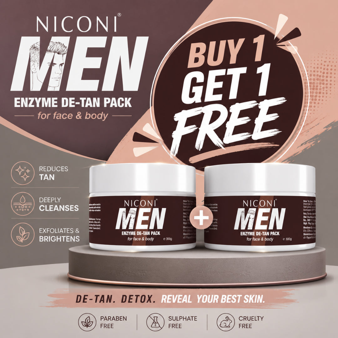 NICONI MEN Enzyme De-Tan Pack Buy 1 Get 1 Free offer for face and body tan removal skincare for men