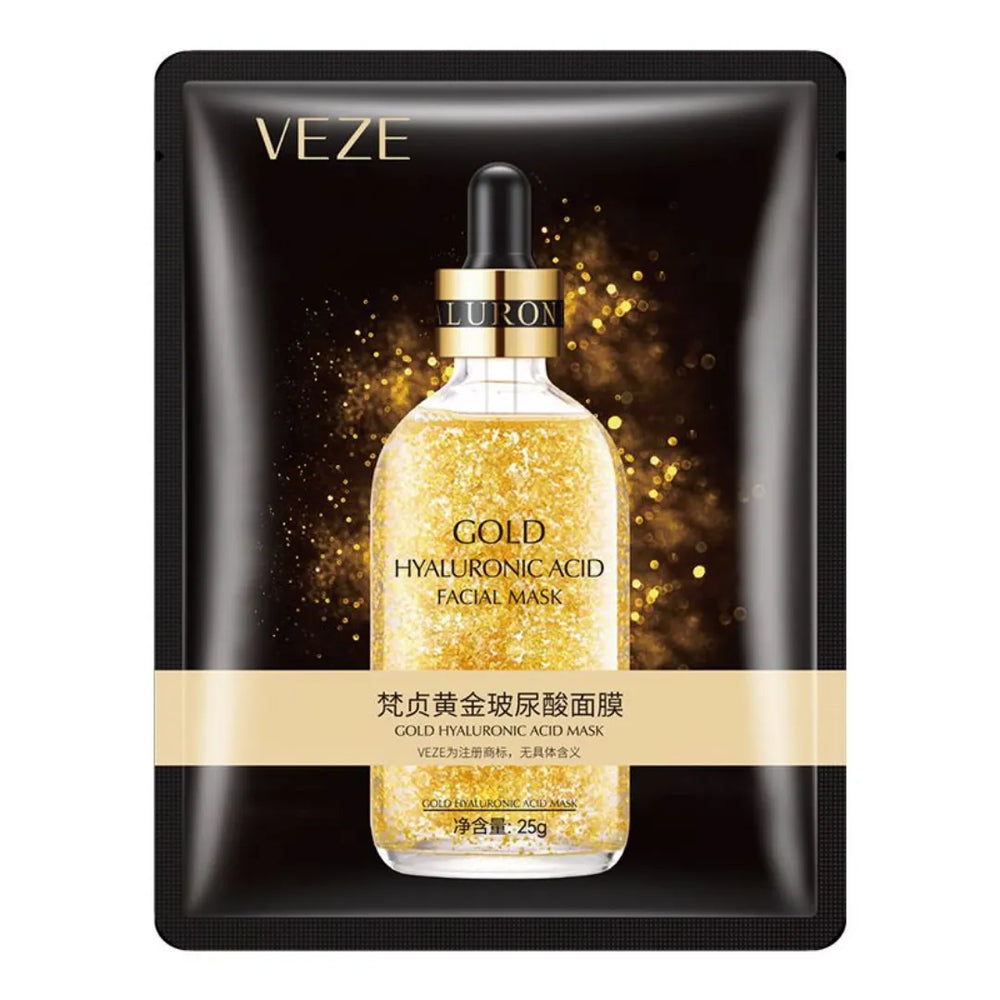 VEZE Gold Hyaluronic Acid Facial Sheet Mask pack for deep hydration glowing skin and moisturizing facial skincare
